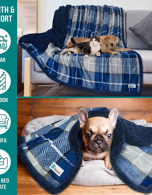 Load image into Gallery viewer, Dog Blanket, Plaid Sherpa Dog Blanket | Plush, Reversible, Warm Pet Blanket for Dog Bed, Couch, Sofa, Car (Navy, 60X80 Inches)

