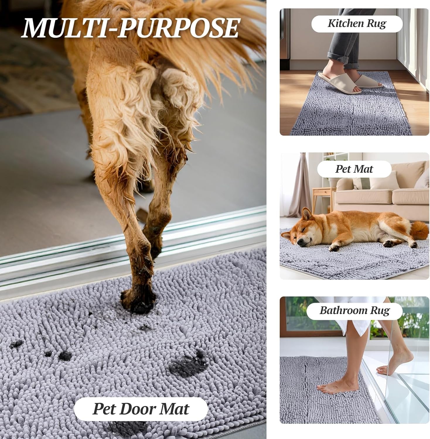 Cat Litter Mat, Litter Trapping Mat, 31"× 20" Cat Kitty Litter Rug with Waterproof Back, Super Soft for Cat'S Paws, Machine Washable, Grey
