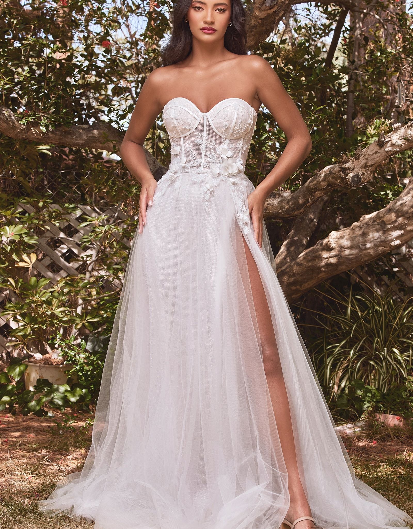 Strapless Floral Ball Gown
