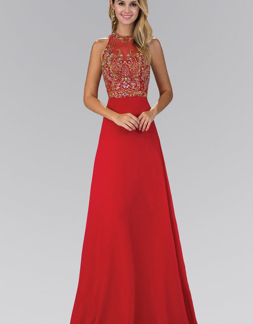Load image into Gallery viewer, Jewel and Bead Embellished Long Dress with Back Cut Out
