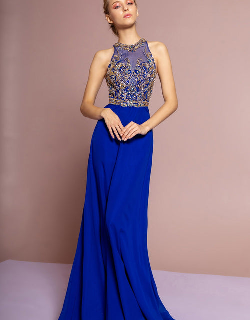 Load image into Gallery viewer, Jewel and Bead Embellished Long Dress with Back Cut Out
