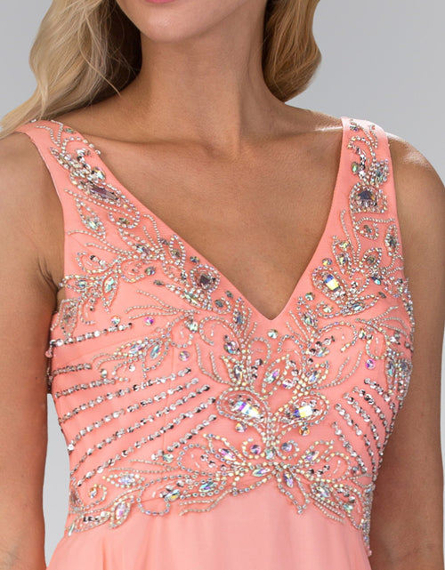 Load image into Gallery viewer, V Neck and Back Chiffon Floor Length Dress with Jewel and Sequin Bodice
