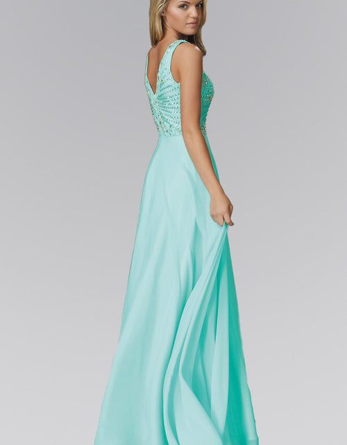 Load image into Gallery viewer, V Neck and Back Chiffon Floor Length Dress with Jewel and Sequin Bodice
