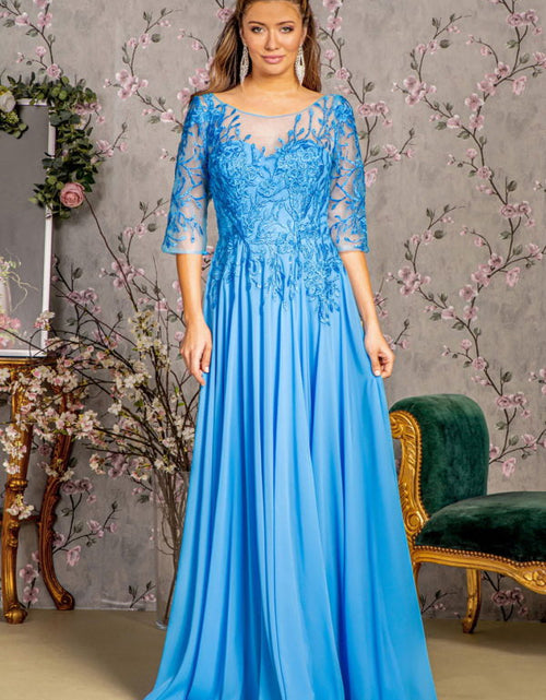 Load image into Gallery viewer, Bead Embroidery Sheer Neckline V-back Chiffon A-line Long Dress
